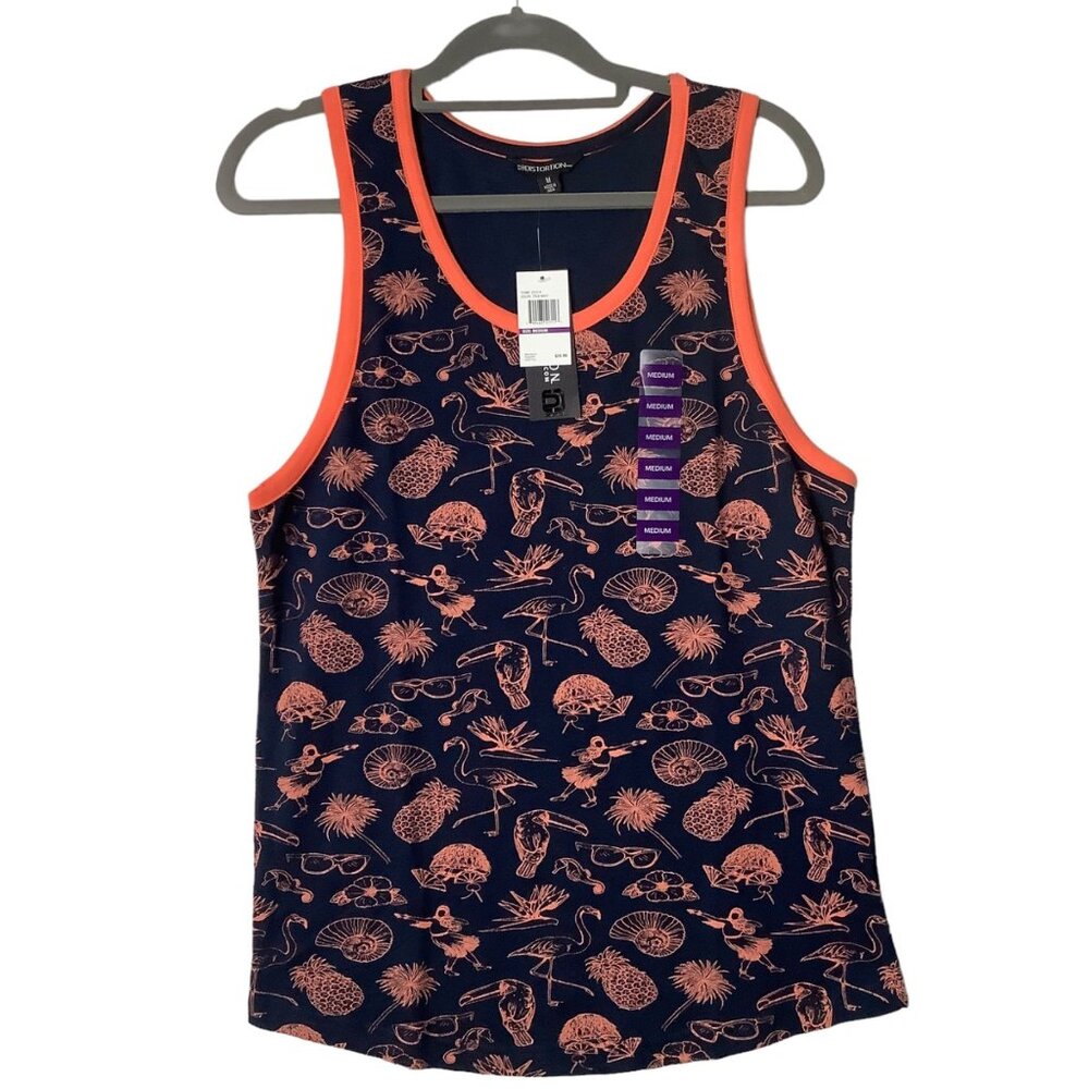 Distortion Surfer Style Tank Top Muscle Shirt Men Medium Island Palm Tree Beach